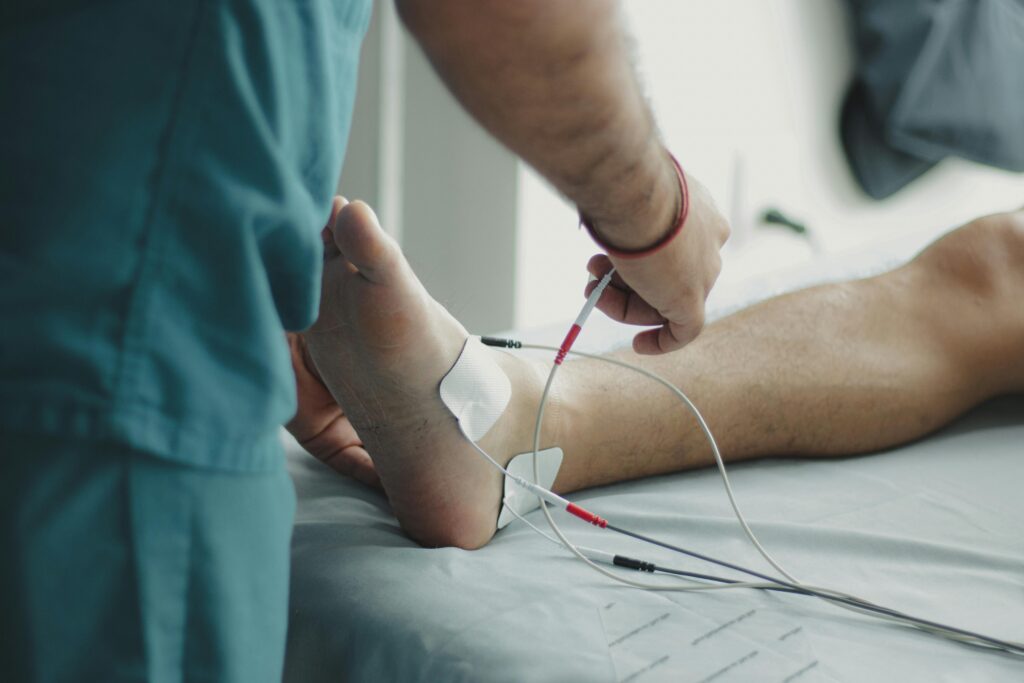 Close-up of a healthcare worker examining a patient
